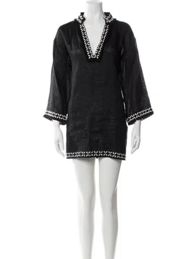 Pre-owned Tory Burch Linen Patterned Tunic In Black