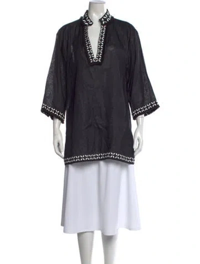 Pre-owned Tory Burch Linen Patterned Tunic In Black
