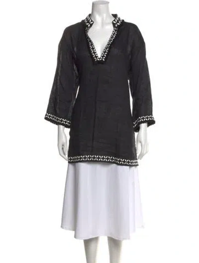 Pre-owned Tory Burch Linen Patterned Tunic In Black