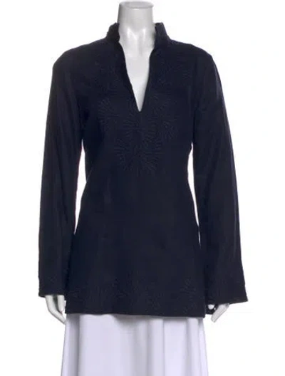 Pre-owned Tory Burch Linen Patterned Tunic In Blue