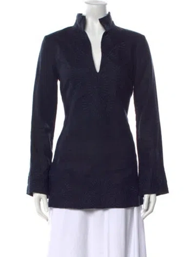 Pre-owned Tory Burch Linen Patterned Tunic In Blue