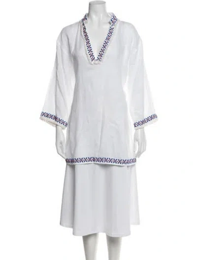 Pre-owned Tory Burch Linen Patterned Tunic In Blue/white