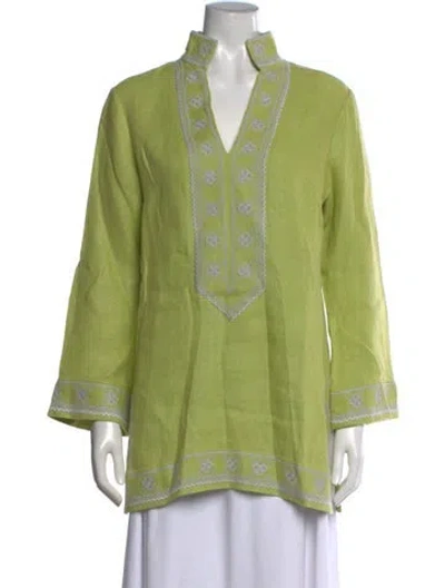 Pre-owned Tory Burch Linen Patterned Tunic In Green