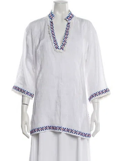 Pre-owned Tory Burch Linen Patterned Tunic In Neutral