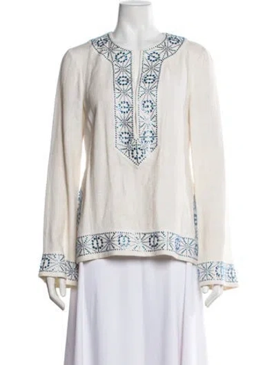 Pre-owned Tory Burch Linen Patterned Tunic In Neutrals