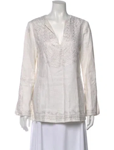 Pre-owned Tory Burch Linen Patterned Tunic In White