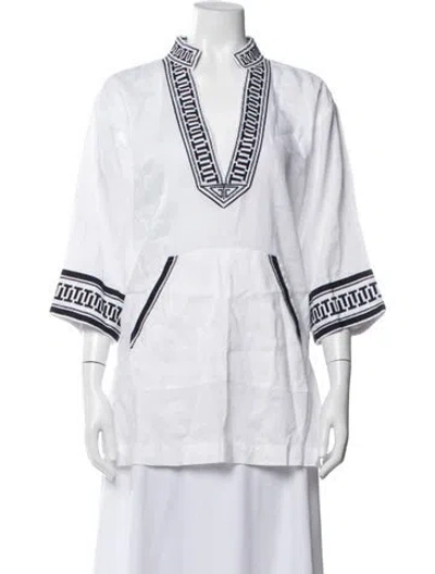 Pre-owned Tory Burch Linen Patterned Tunic In White