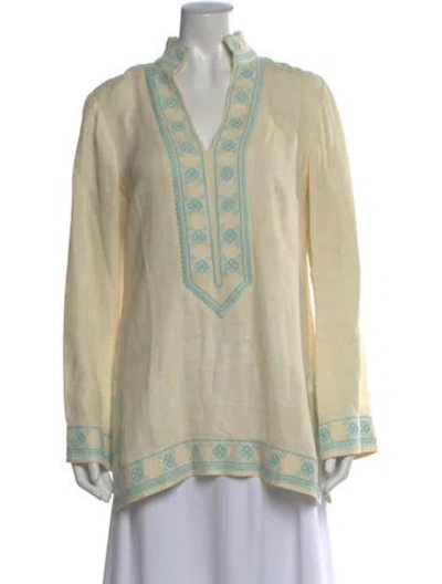 Pre-owned Tory Burch Linen Patterned Tunic In Yellow