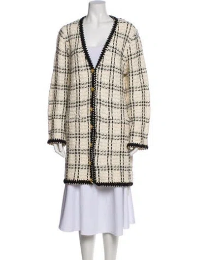 Pre-owned Tory Burch Linen Plaid Print Evening Jacket In Neutral