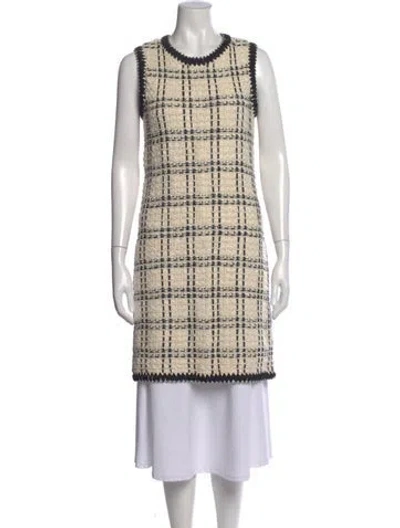 Pre-owned Tory Burch Linen Plaid Print Sweater In Neutral