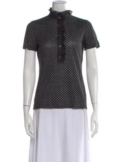 Pre-owned Tory Burch Linen Polka Dot Print Top In Black