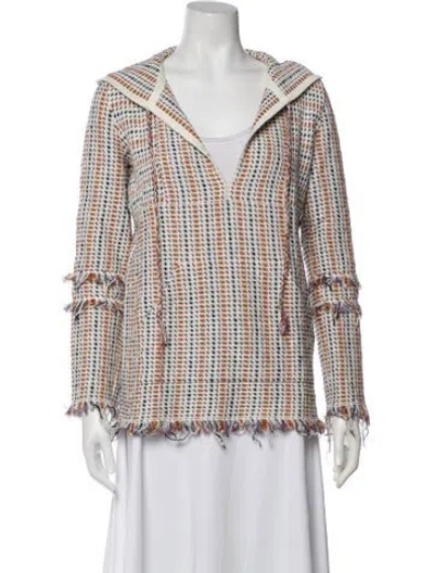 Pre-owned Tory Burch Linen Printed Blouse In White