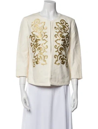 Pre-owned Tory Burch Linen Printed Evening Jacket In Neutral