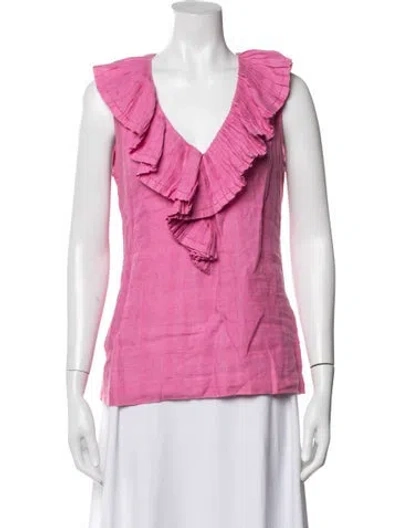 Pre-owned Tory Burch Linen Printed Top In Pink