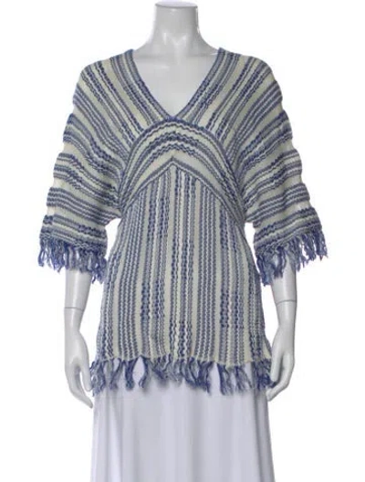 Pre-owned Tory Burch Linen Printed Top In White