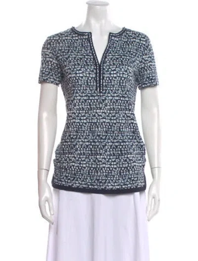 Pre-owned Tory Burch Linen Printed T-shirt In Blue
