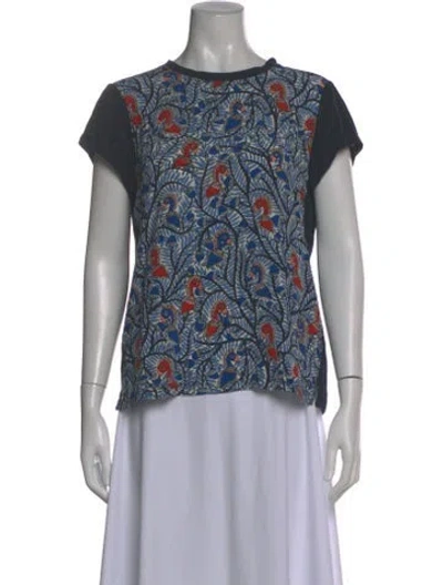 Pre-owned Tory Burch Linen Printed T-shirt In Blue