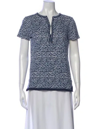 Pre-owned Tory Burch Linen Printed T-shirt In Blue