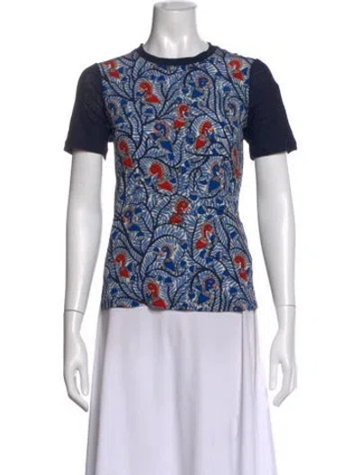 Pre-owned Tory Burch Linen Printed T-shirt In Blue