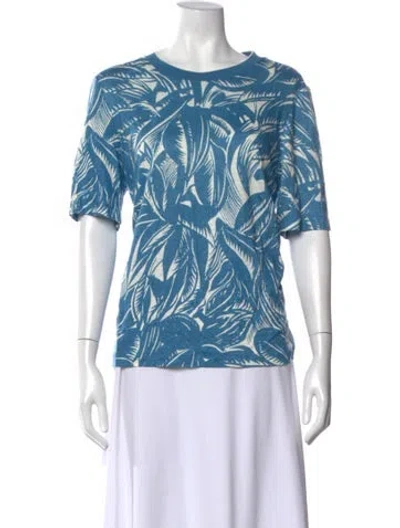 Pre-owned Tory Burch Linen Printed T-shirt In Blue