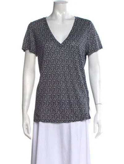 Pre-owned Tory Burch Linen Printed T-shirt In Blue