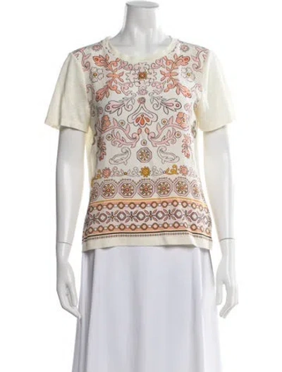 Pre-owned Tory Burch Linen Printed T-shirt In Neutral