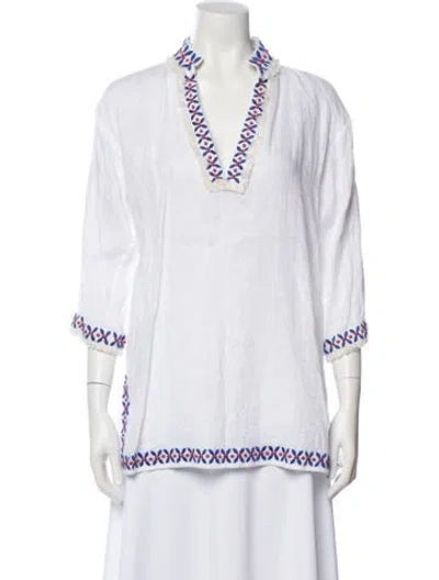 Pre-owned Tory Burch Linen Printed Tunic In Blue