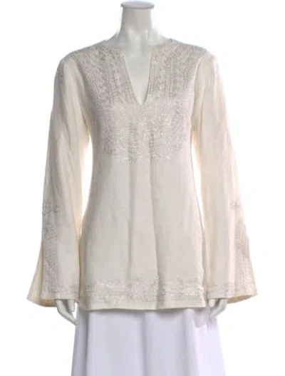 Pre-owned Tory Burch Linen Printed Tunic In Neutral