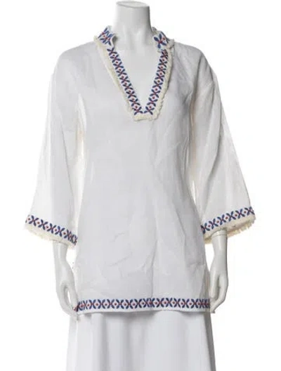 Pre-owned Tory Burch Linen Printed Tunic In Neutral