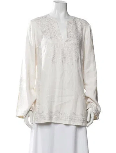 Pre-owned Tory Burch Linen Printed Tunic In Neutrals