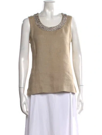 Pre-owned Tory Burch Linen Scoop Neck Top In Neutral