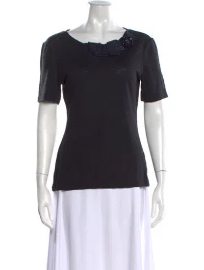 Pre-owned Tory Burch Linen Scoop Neck T-shirt In Black