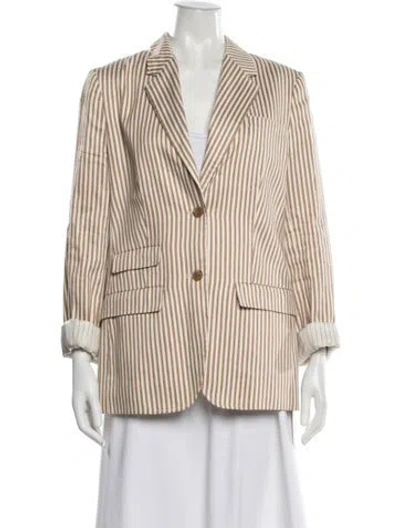 Pre-owned Tory Burch Linen Striped Blazer In Neutrals