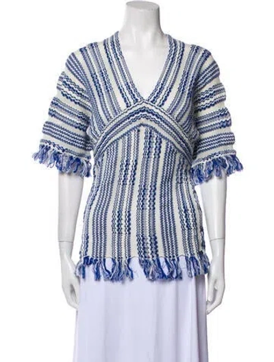 Pre-owned Tory Burch Linen Striped Blouse In Multi