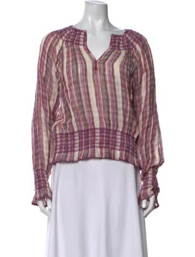 Pre-owned Tory Burch Linen Striped Blouse In Purple/red/white