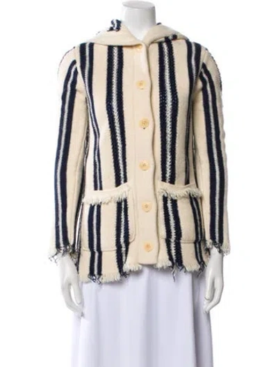 Pre-owned Tory Burch Linen Striped Jacket In Neutral