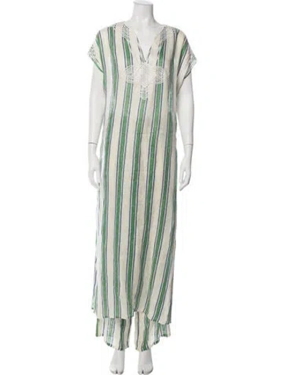 Pre-owned Tory Burch Linen Striped Pant Set In Neutrals