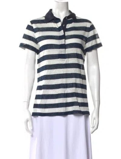 Pre-owned Tory Burch Linen Striped Polo In Blue