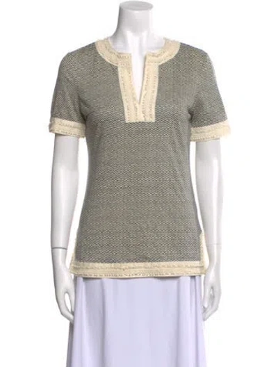 Pre-owned Tory Burch Linen Striped Polo In Neutral