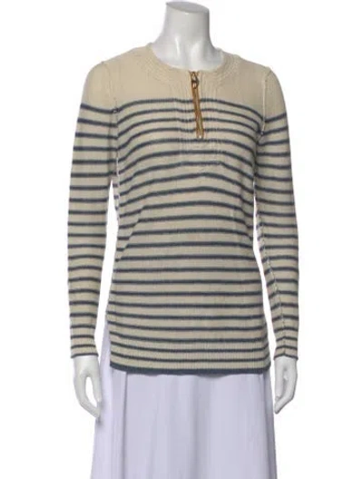 Pre-owned Tory Burch Linen Striped Sweater In Neutral