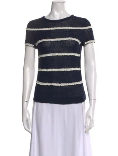 Pre-owned Tory Burch Linen Striped Top In Blue