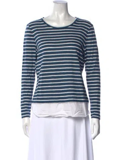 Pre-owned Tory Burch Linen Striped Top In Blue