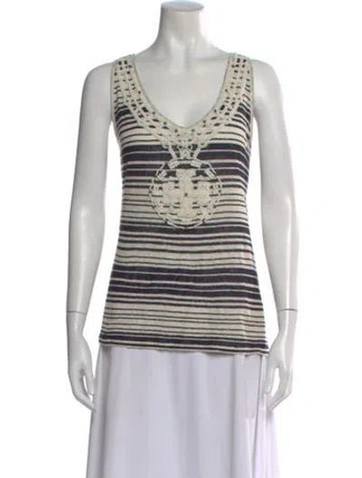 Pre-owned Tory Burch Linen Striped Top In Neutral