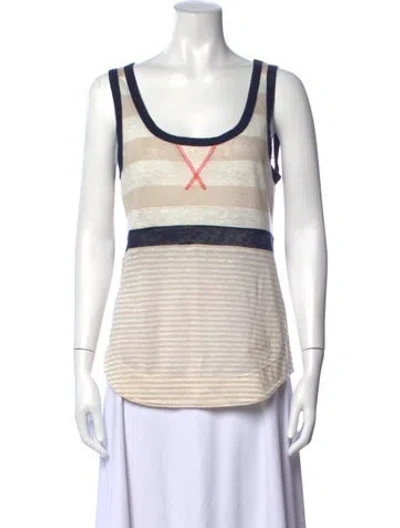 Pre-owned Tory Burch Linen Striped Top In Neutrals
