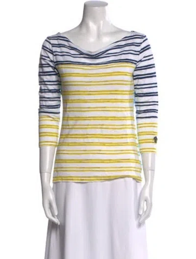 Pre-owned Tory Burch Linen Striped Top In White