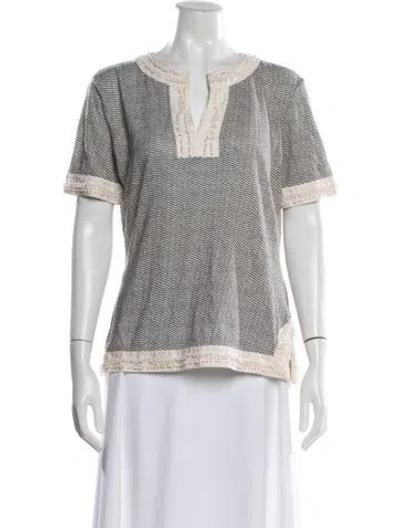 Pre-owned Tory Burch Linen Striped Top In White