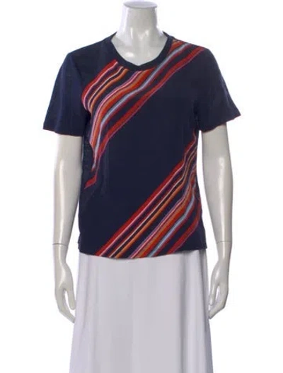 Pre-owned Tory Burch Linen Striped T-shirt In Blue