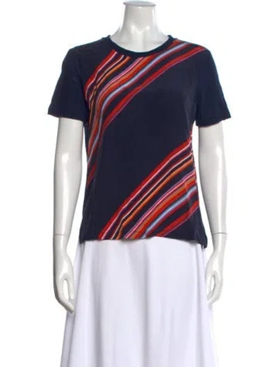 Pre-owned Tory Burch Linen Striped T-shirt In Blue