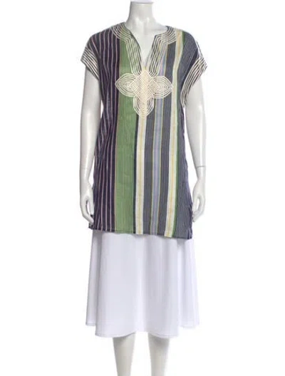 Pre-owned Tory Burch Linen Striped Tunic In Multi