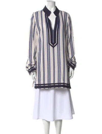 Pre-owned Tory Burch Linen Striped Tunic W/ Tags In Blue